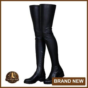 Women's Knee High Boots Stretch PU Leather Chunky Heel Zipper Winter
